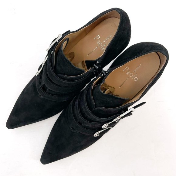 Linea Paolo Ivy Black Suede Pointy Toe Buckle Stiletto High Heel Bootie Size 9 - Picture 5 of 12